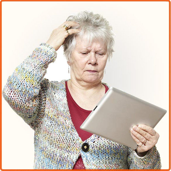 Elderly lady using Konnekt Seniors Videophone USA