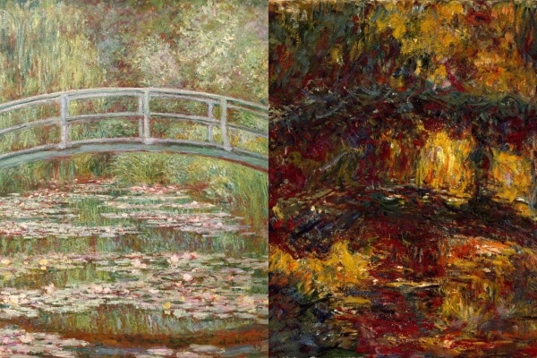 Two of Monet's paintings side-by-side, painted with and without cataracts