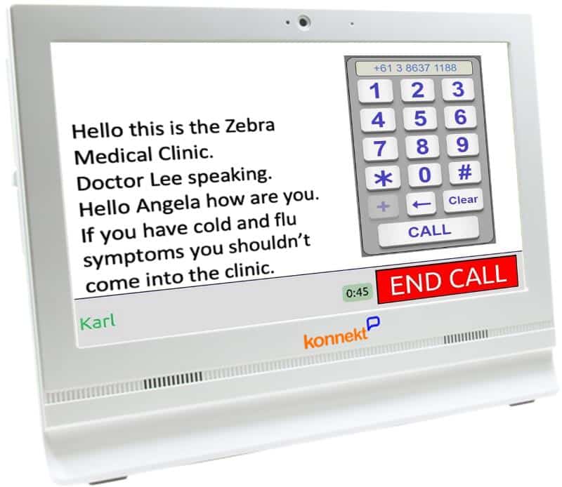 Konnekt Captioning Videophone in a regular phone call, showing the dial-pad