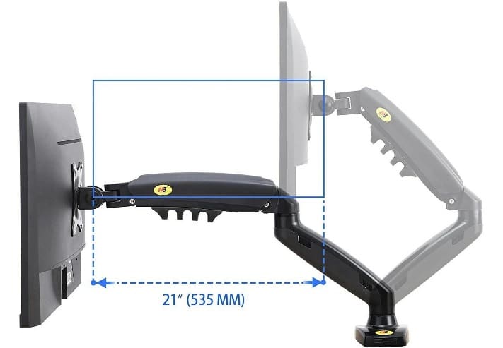 F80 desk-mount gas-sprung bracket showing range or horizontal adjustment