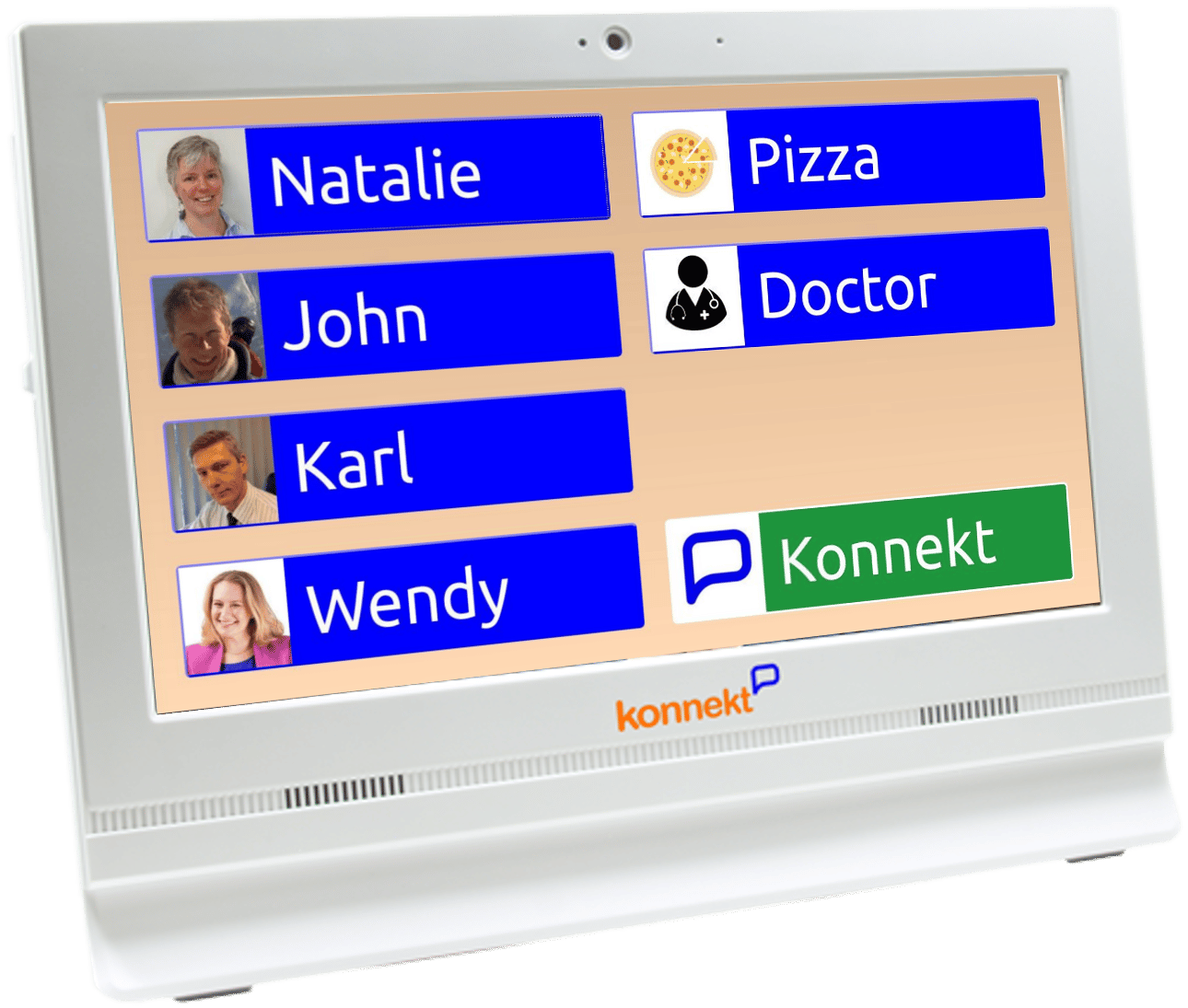 Konnekt Videophone with 7 call buttons configured with the contact faces on the call buttons