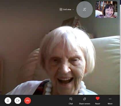 Joan the mother of Linda on a Skype call from her Konnekt Videophone