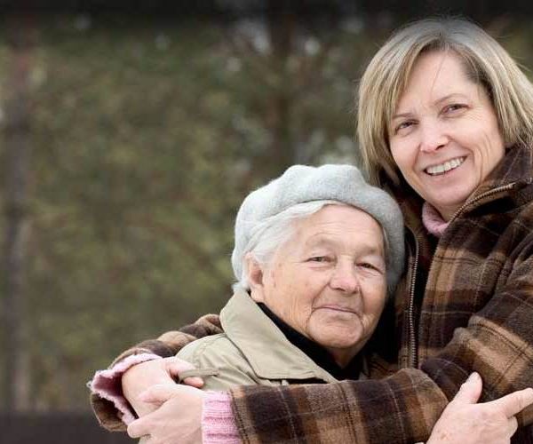 Lady hugs her mother